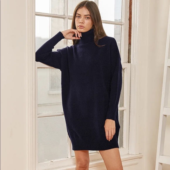 Lulus Dresses & Skirts - Navy Blue Knit Turtleneck Sweater Dress